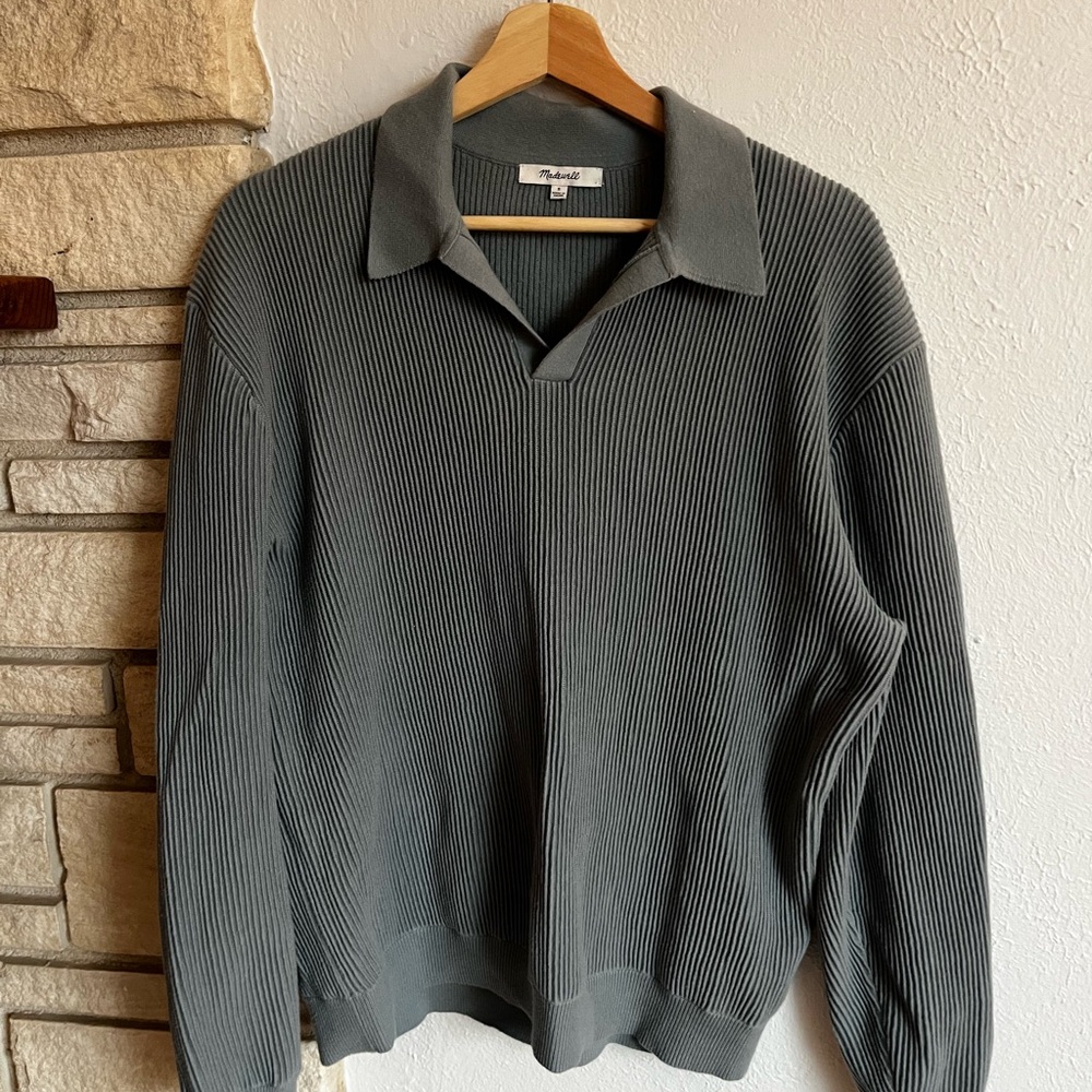 Drapey Rib Long-Sleeve Polo Top